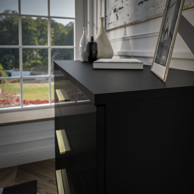 Eutaw 4 Drawer 95cm W Lingerie Chest, Glossy Black