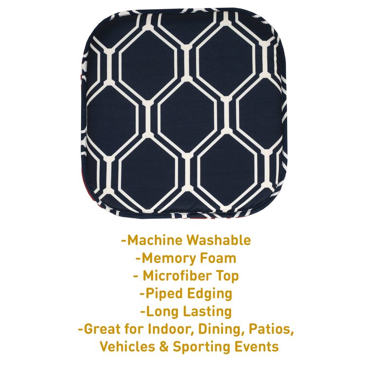 Hastings Home Square Memory Foam Chair Cushion With Nonslip PVC Dot Backing  and Ties For Dining Room and Kitchen - Navy Blue