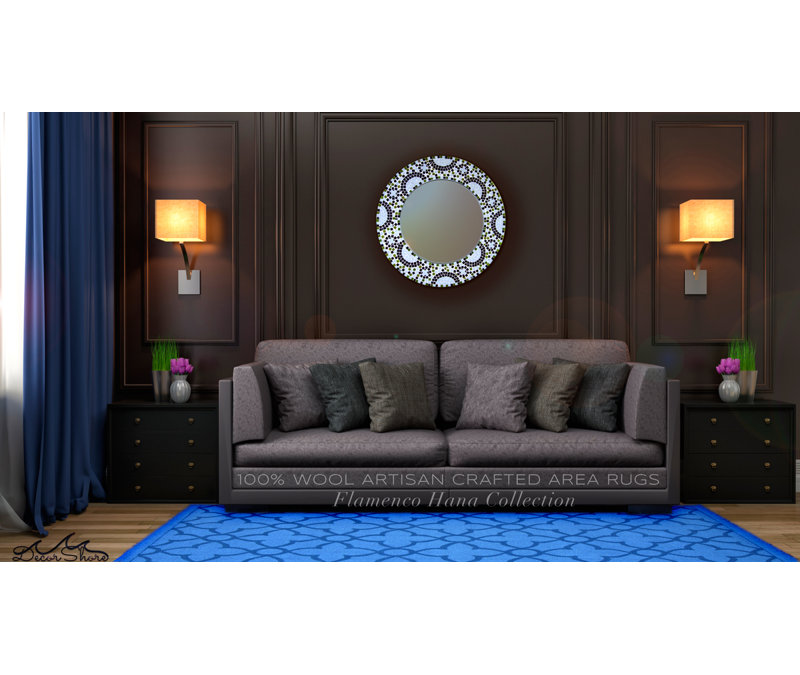 Tapis de zone bleu royal tissé à la main Flamenco Hana, Rectangle 8 pi x 10 pi