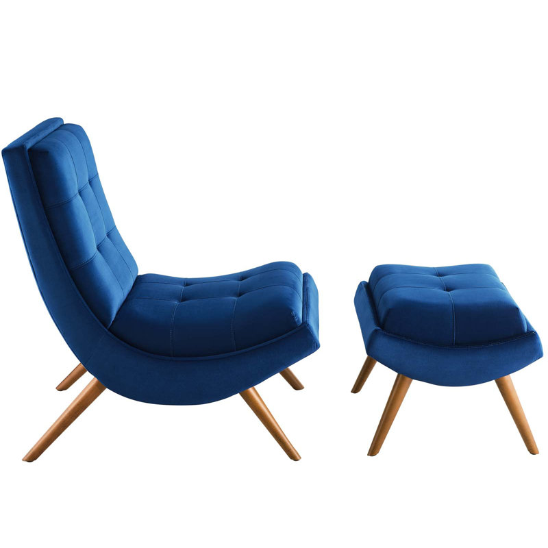 Navy Velvet Tufted Lounge Chair and Ottoman Set