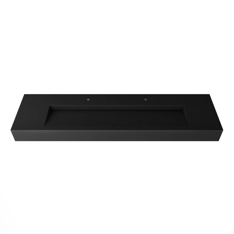 72" Rectangular Vessel Bathroom Sink with Ramp Basin, Black