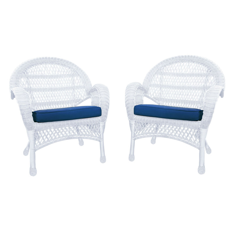 Maltby Wicker Outdoor Lounge Chair, Blue, White
