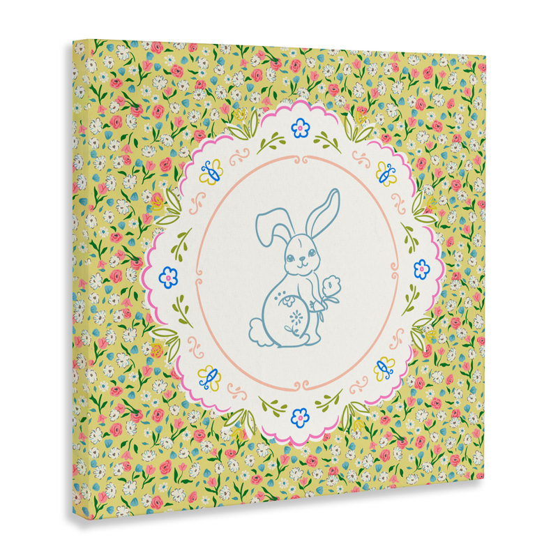 Floral Spring Bunny & Sprig Canvas, design by Angela Steahling, 17" H x 17" W