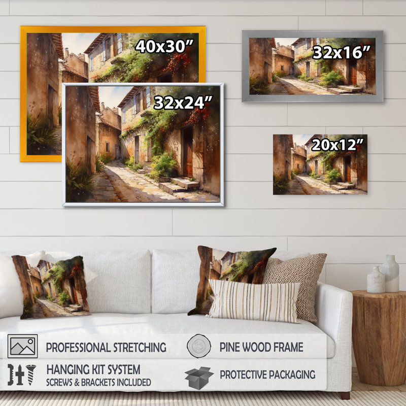 Ritsi, village méditerranéen, rue VIII, sur toile, H 12 po x l 20 po x P 1 po, Cadre flottant noir