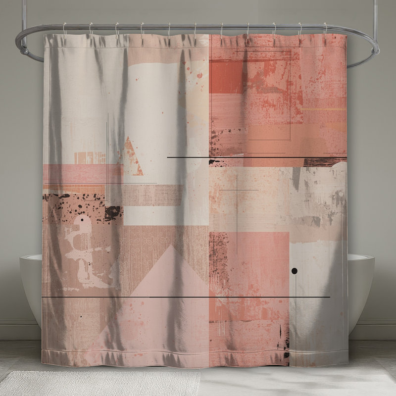 Rideau de douche texturé rose à motif abstrait très long, L 70 po x H 72 po