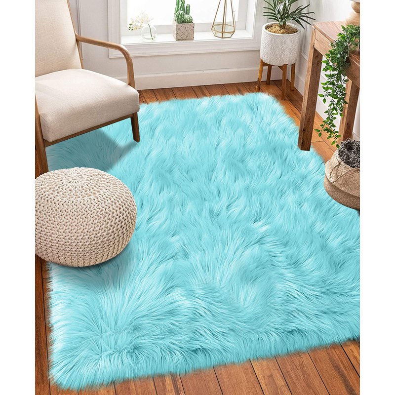 Tapis rose à poil long fabriqué à la main Mamed Dosie, Rectangle 6 pi x 9 pi