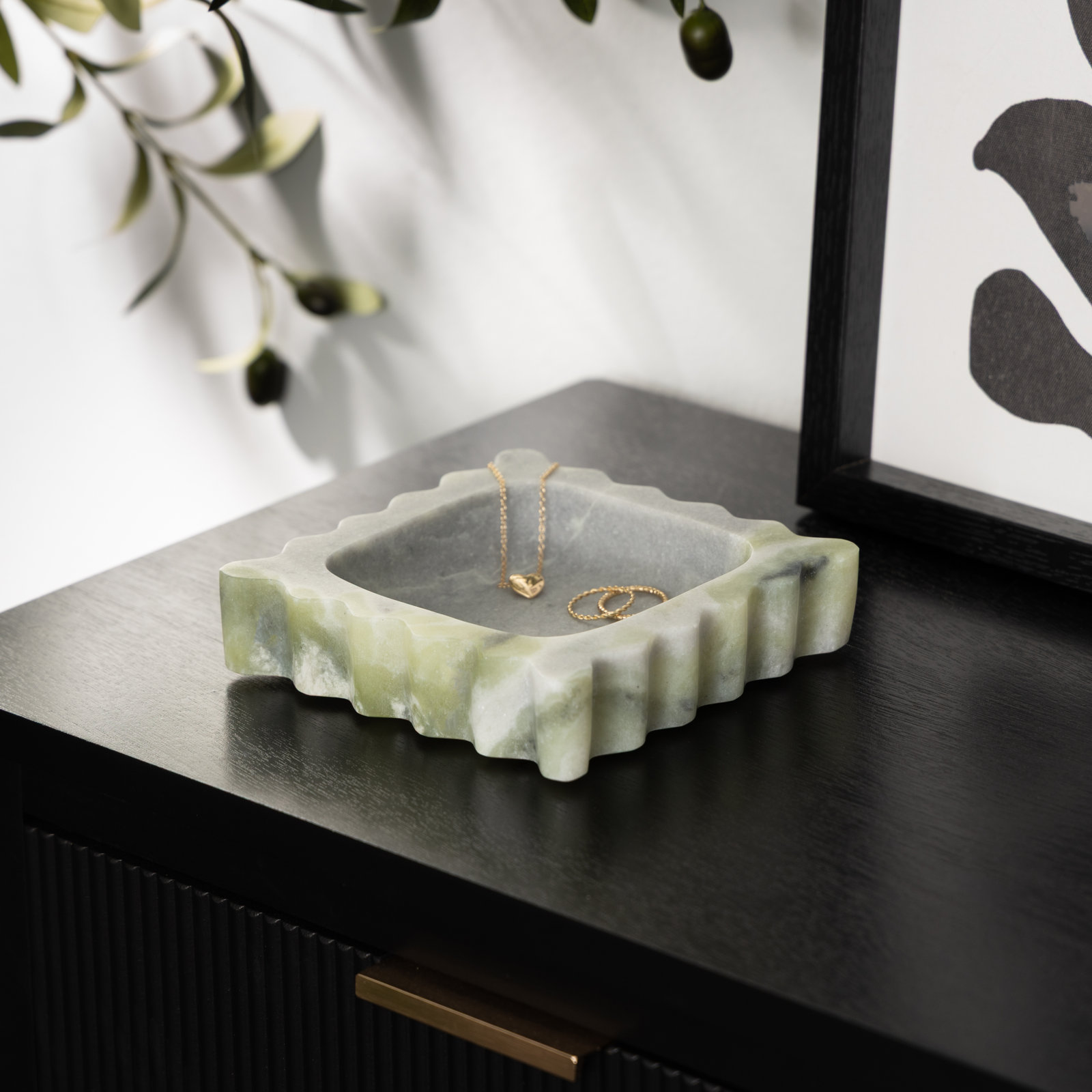Genuine Marble Decorative Tray, Square, 5.5"Wx5.5"Dx1.25"H, Green