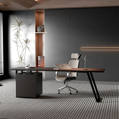70.87" Black Rectangular Manufactured Wood + Carbon Steel with 2 drawers Desk