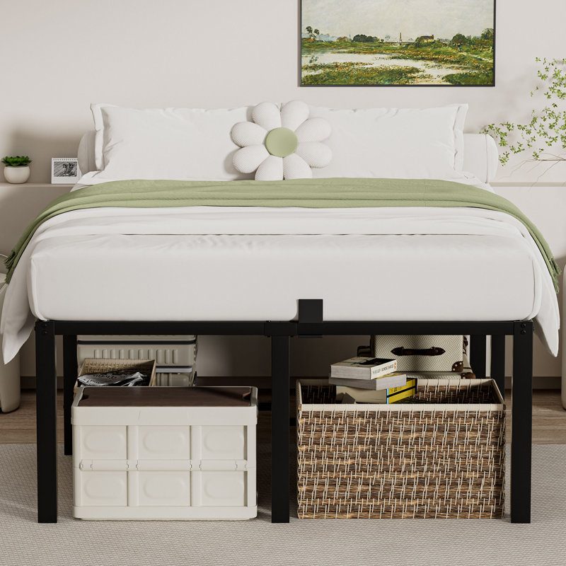 24 Inch High Full Bed Frame with Storage Space,Heavy Duty Sturdy Mattress Foundation,Easy Assembly,No Box Spring Needed, Black