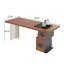 Bureau à thé et à écriture de style chinois naturel en bois naturel, conception asymétrique avec bois de pin et acrylique, plateau à thé intégré, compatible avec cuisinière à induction, avec système de drainage et de rangement, table de bureau multifonctionnelle-166654076