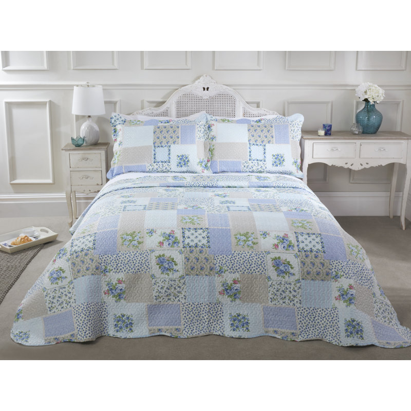 Singletary Canadice Bedspread Set with Pillow Sham, Kingsize - 2 Standard Shams, Blue