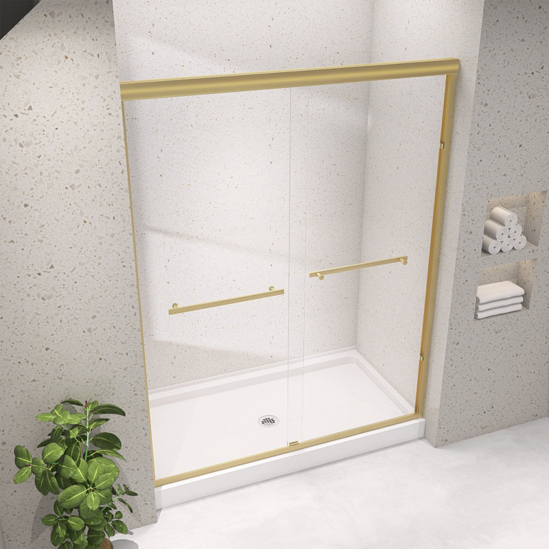 72" X 75" Shower Door Double Sliding Semi-Frameless With Brushed Gold & Nano Anti-Fog Easy-Clean Tempered Glass fro Bathroom