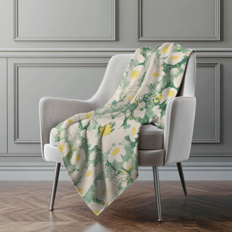 Jeté en sherpa floral Addison, Motif floral vert