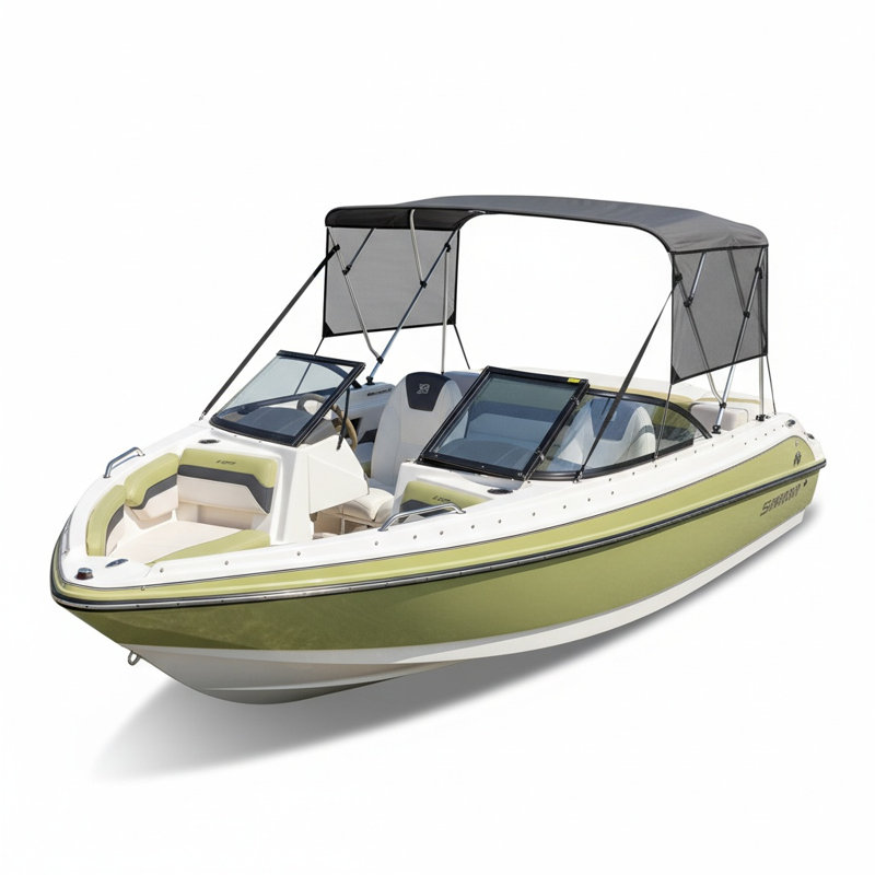 Dessus de bateau 54 po H 54 po: toile en polyuréthane marine 600D, rideaux latéraux translucides à fermeture à glissière, structure en aluminium de 1 po, soleil imperméable (version rideau latéral translucide)
