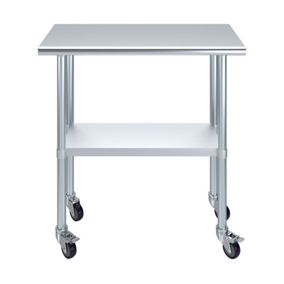 Stainless Steel 24 in. W x 24 in. D Rolling Prep Table with Adjustable Undershelf and Locking Casters