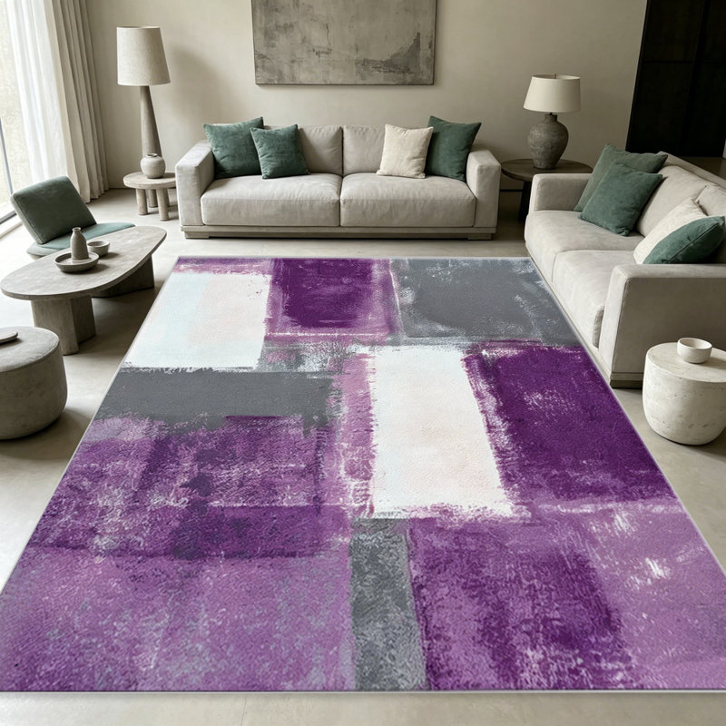 Purple and Grey area rugs for Living Room, Soft and Comfortable, Suitable for all seasons, easy to maintain, machine washable Indoor floor mat, Under Table Farmhouse suitable for Bedroom, Dining Room, Study, Patio, Balcony, Home Decor