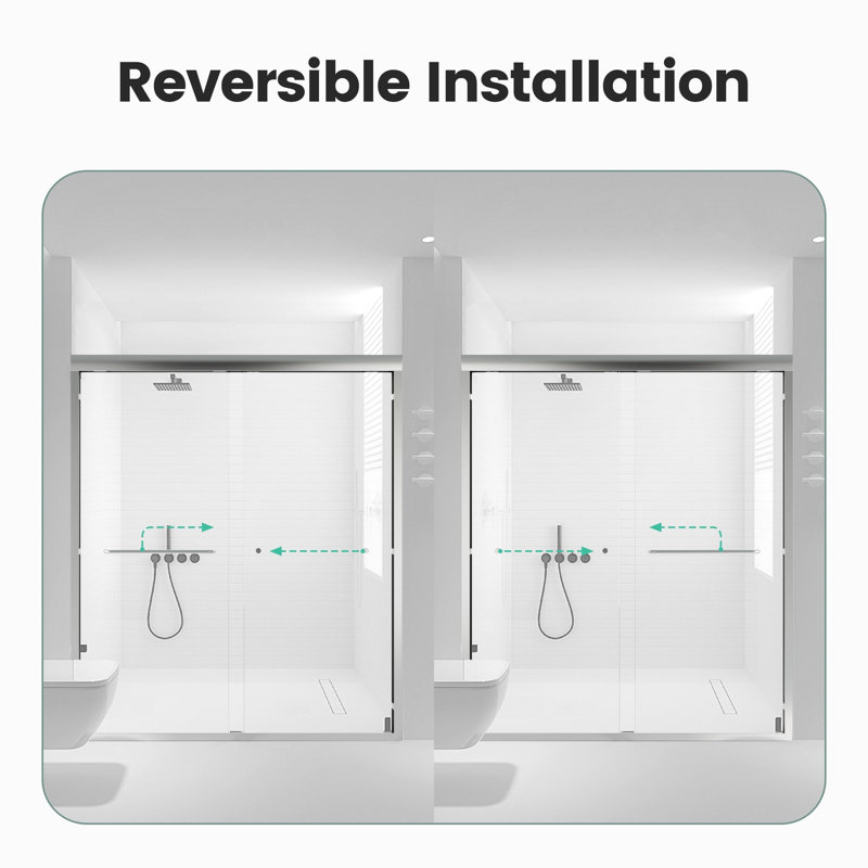 Double porte de douche coulissante, verre trempé de 1/4 po, largeur 56 à 60 po, conception semi-étanche H 70 po, fabrication avancée