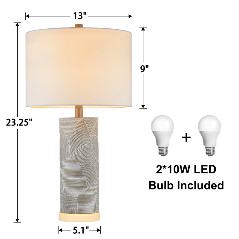 Distressed Grey 23.25'' Table Lamps Set Of 2 With Night Light Base And Included Bulbs 