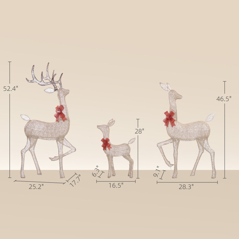 Décorations de Noël de renne éclairées, ensemble de famille de cerfs de Noël illuminés avec des lumières pour l'extérieur