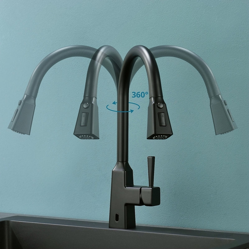 Robinet de cuisine sans contact, robinet de cuisine intelligent automatique mains libres, Noir