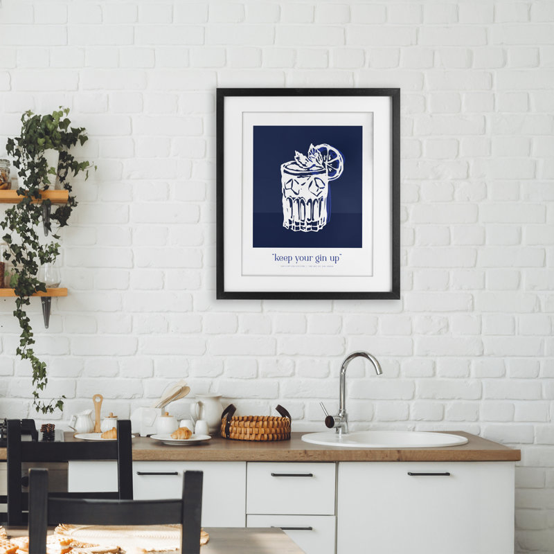 «Navy Keep Your Gin Up», reproduction sous verre encadrée, design par lettré et doublé, Cadre noir minuit, H 21 po x l 17 po