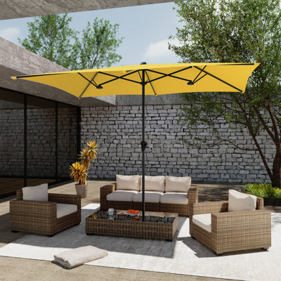 11x7Ft Patio Table Double-Sided Umbrellas with UV-Resistant Canopy and Crank for Garden, Deck and Poolside