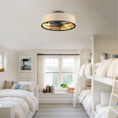 20"  Low Profile Fabric Farmhouse Bladeless Ceiling fan With Remote Control,Low Profile Modern Enclosed Ceiling Fans with Reversible Motor For Living room, Bedroom,Kitchen--NOT INCLUDED BULBS