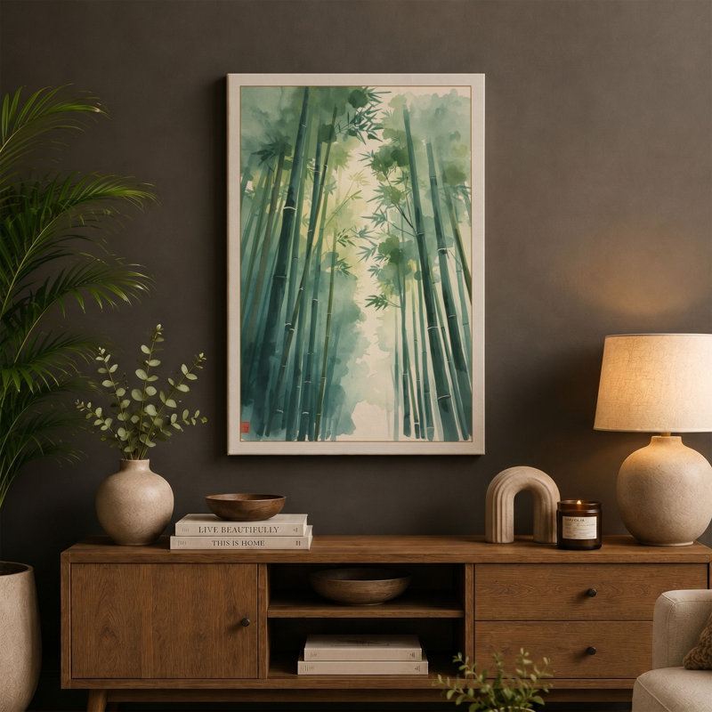 Bamboo Canopy Light Japandi - Wrapped Canvas, 18x12 - 45.7 x 30.5 cm, Cream Border