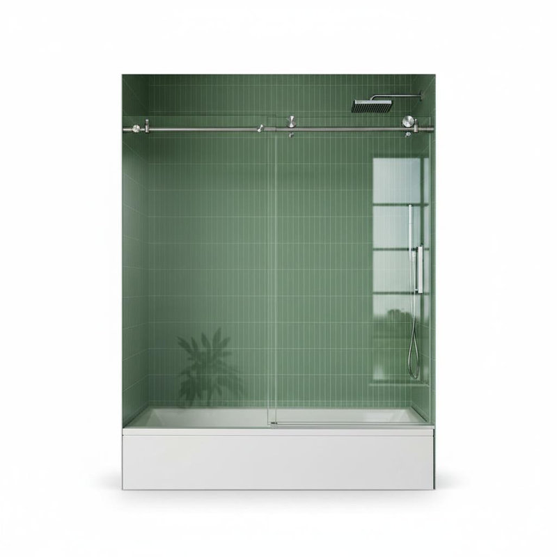 Portes de douche, porte coulissante en verre sans cadre l 59 po x H 60 po, verre trempé transparent de 5/16 po (8 mm) avec quincaillerie en acier inoxydable, ajustement ajustable pour la salle de bain