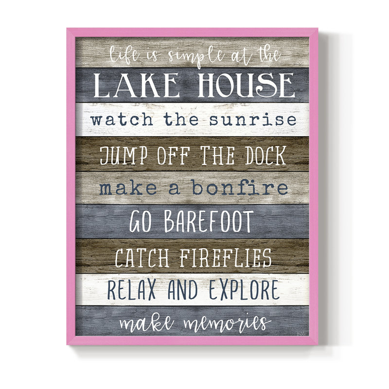 Simple Lake Rules, reproduction encadrée - bois massif, H 15 po x l 12 po, Rose