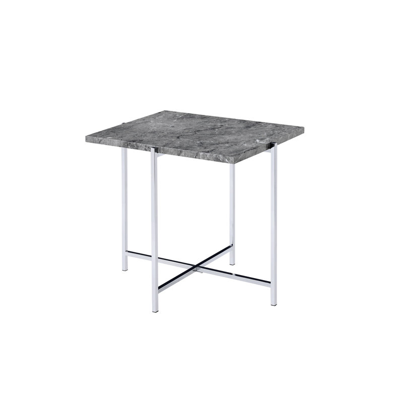 Charmante table de bout à dessus en faux marbre avec finition chromée durable, rehaussant tout espace, Gris