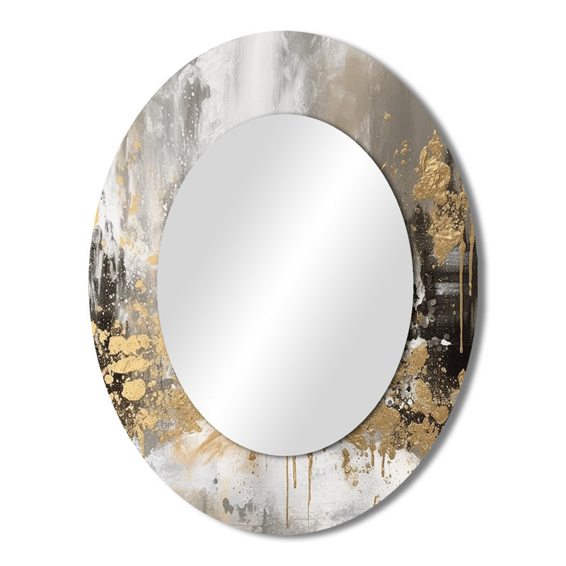 Modern Modern Golden Abstract - Grand miroir mural ovale sur métal, 43 po x 33 po