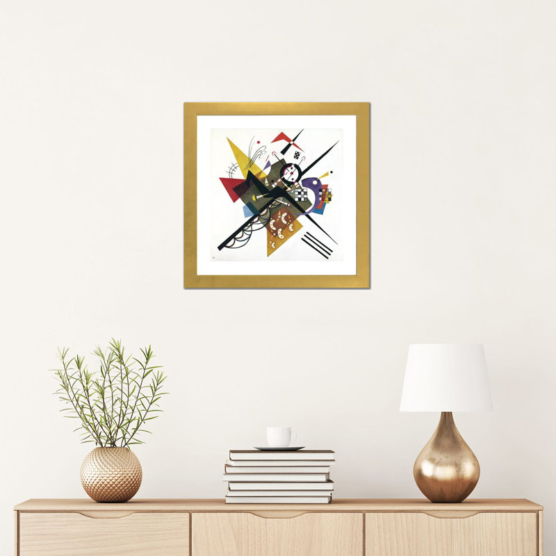 «On White II, 1923» par Wassily Kandinsky - reproduction d'art, H 16 po x l 16 po x p 1 po, Papier encadré doré, Blanc