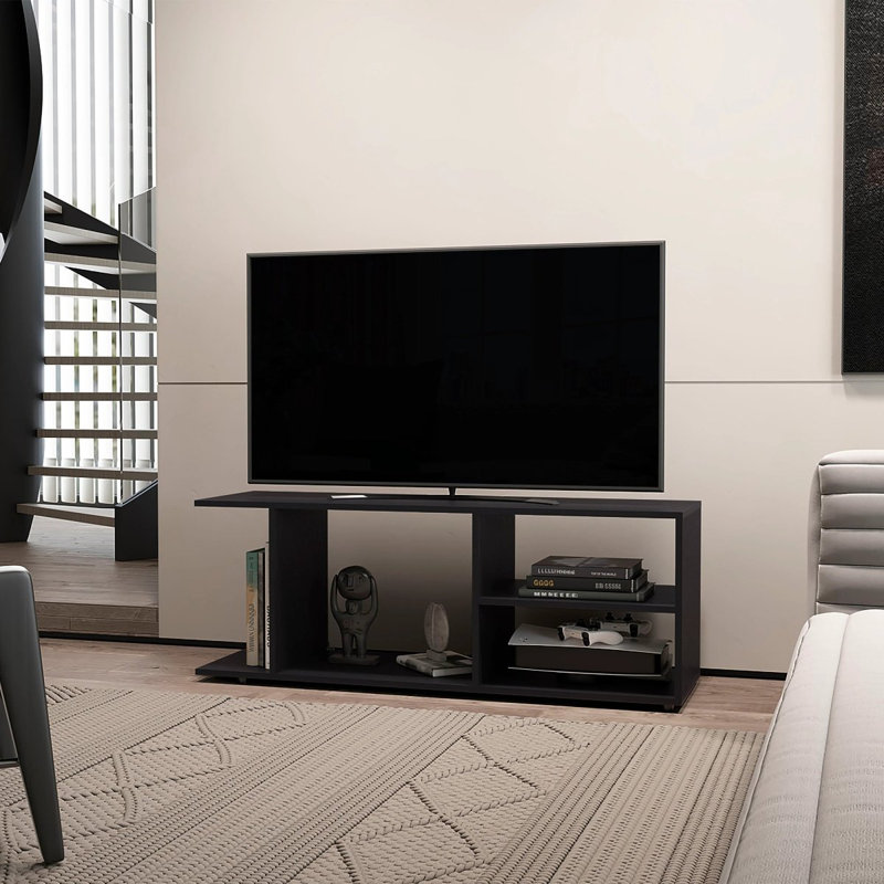 TV Rack With Open Storage Shelves Media Console, Black