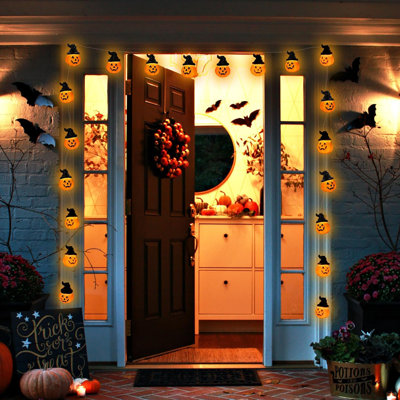 Halloween Pumpkin String Lights With Witch Hat, 20 LED 16.4FT 8 Modes Timer 3D Waterproof Orange Jack-O-Lantern Battery Operated Flickering Lights For Indoor Outdoor Decor Party Decorations