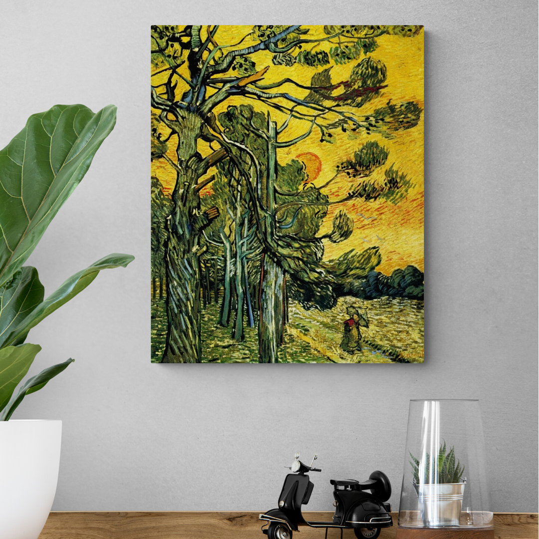 Pinienbäume gegen den Abendhimmel von Vincent Van Gogh - Canvas Wall Art Framed Print