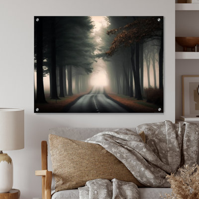 «Misty Road Through The Forest I», art mural forêt acrylique