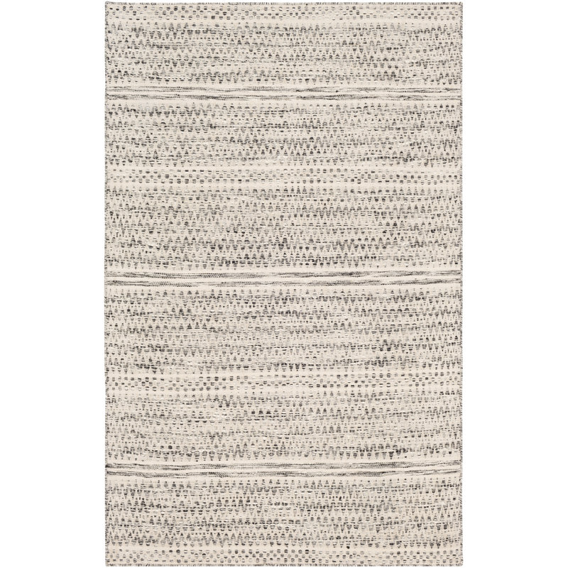 Tapis crème / gris en laine tissé à plat Sylvie Ikat, Rectangle 2 pi x 3 pi