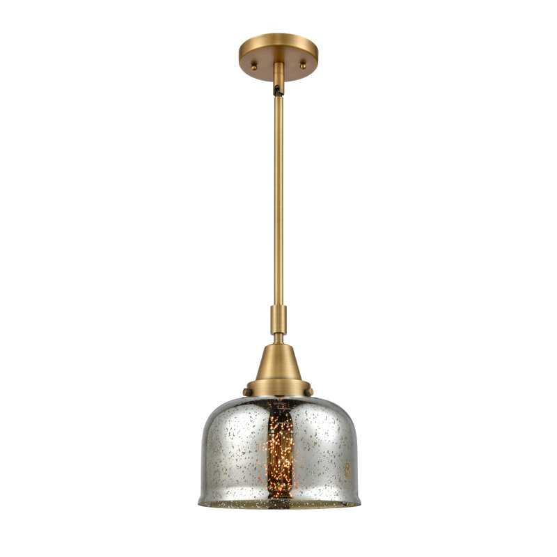 Luminaire suspendu 1 lumière à une cloche, Argent mercuré plaqué, H 44,12 po x l 8 po x P 8 po, Laiton brossé