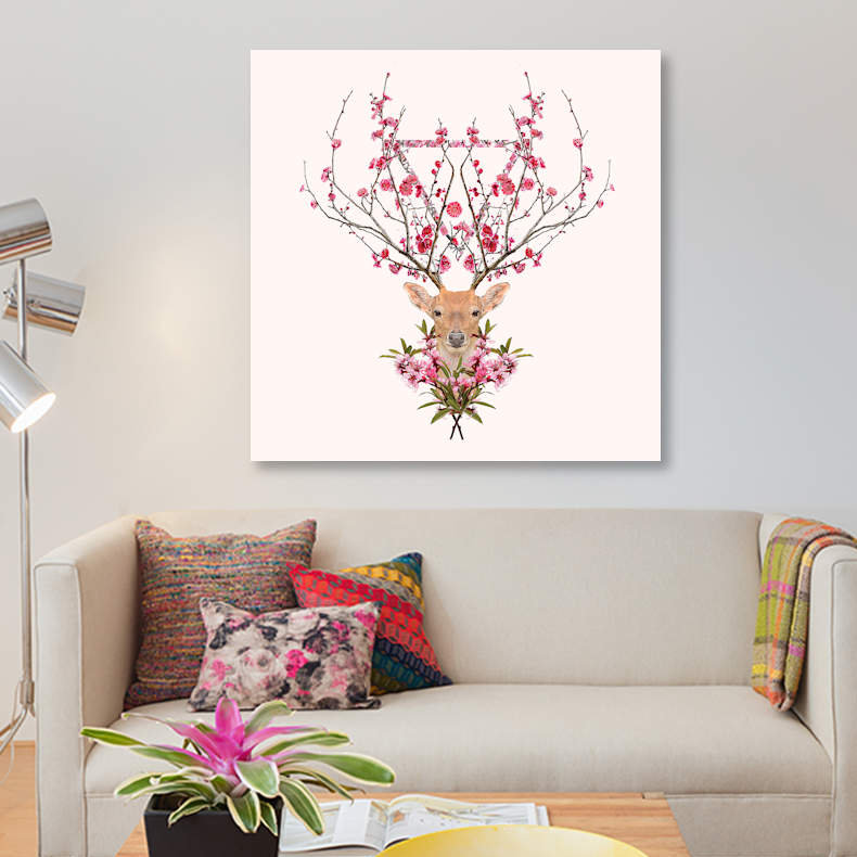 « spring cerf », reproduction d’impression sur toile, H 12 po x l 12 po x P 0,75 po, Toile tendue