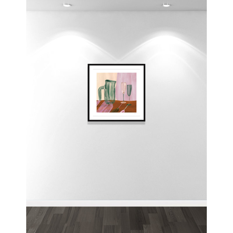 «Jug and Champagne Flutes Print» par Violets Print House, L 27,5 po x H 27,5 po, Imprimé mat, Noir satiné