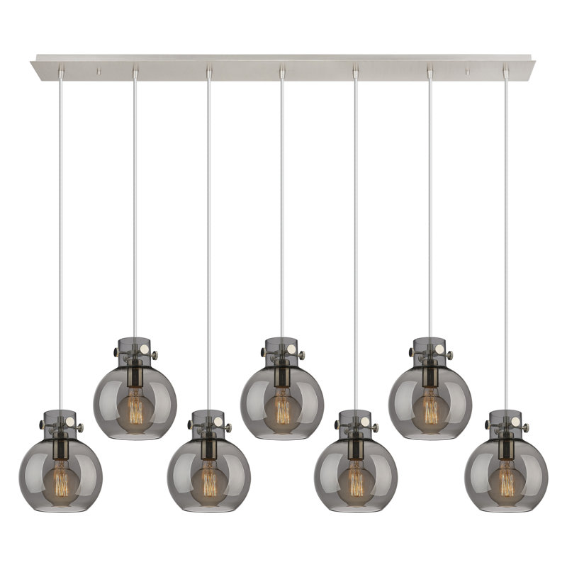 Luminaire suspendu sphère 7 lumières Amrith, Gris fumée clair, Nickel poli