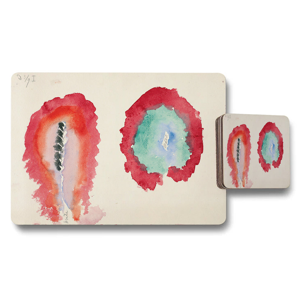 Abstract Watercolor Placemats And Coaster Set With Art Print