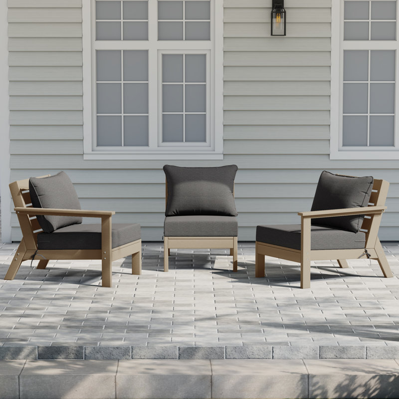 3-Piece Deep Seating Set With Cushions, Light Brown, Gray