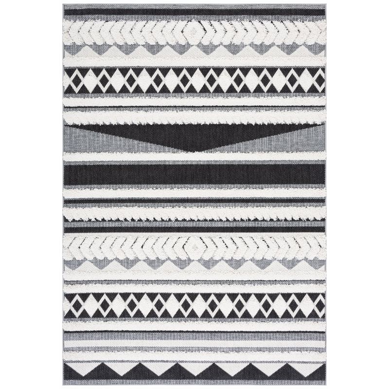 Tapis intérieur / extérieur ivoire / noir Aarent Southwestern, Rectangle 8 pi x 10 pi
