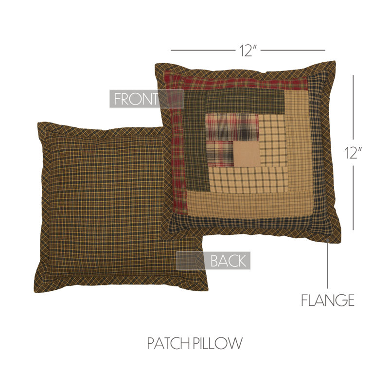 Rustic Green Cotton Patchwork 12" Square Thanksgiving Pillow