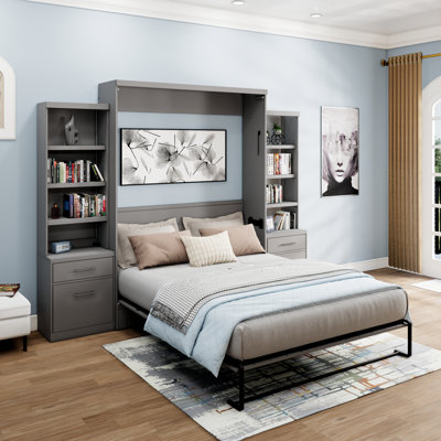 Johnniemae Queen Solid Wood Storage Murphy Bed
