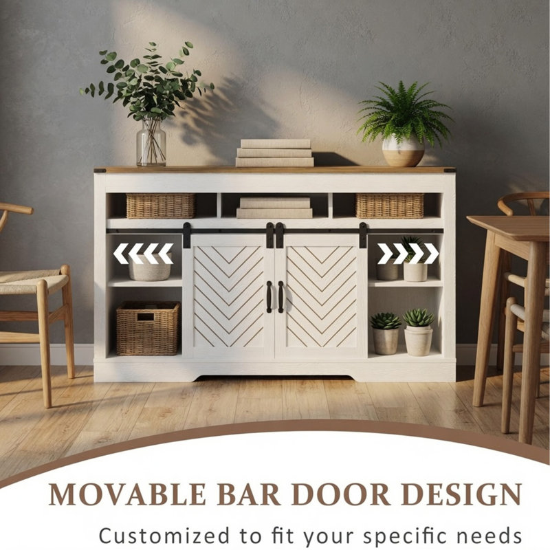 Meuble télé 58 po avec porte de grange coulissante et rangement 58 po