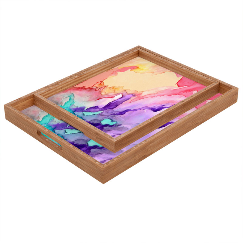 Rosie Brown Wood Tray, 1.75" H x 18" W x 14" D