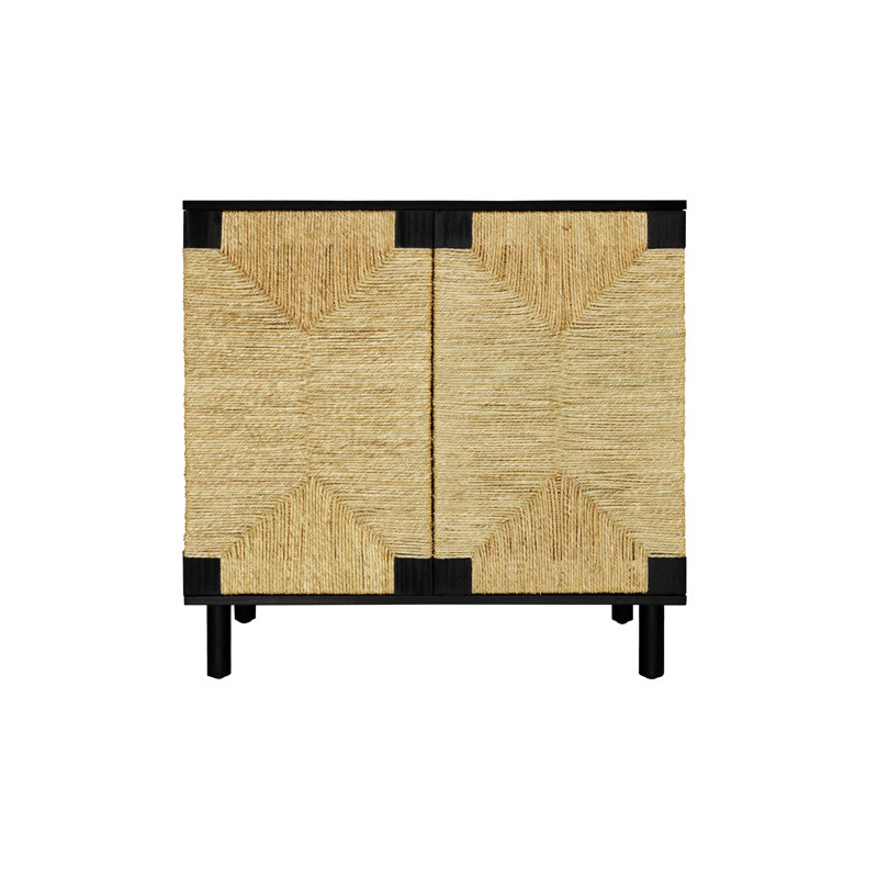 Buffet 2 portes avec tablettes réglables, armoire de rangement avec portes décoratives en algues naturelles pour le salon de la cuisine